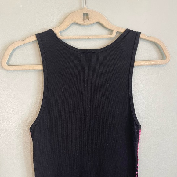 GLISH Womens Pink Black Sequins Embellished Cotton Rib Knit Tank Top Medium - Picture 4 of 7